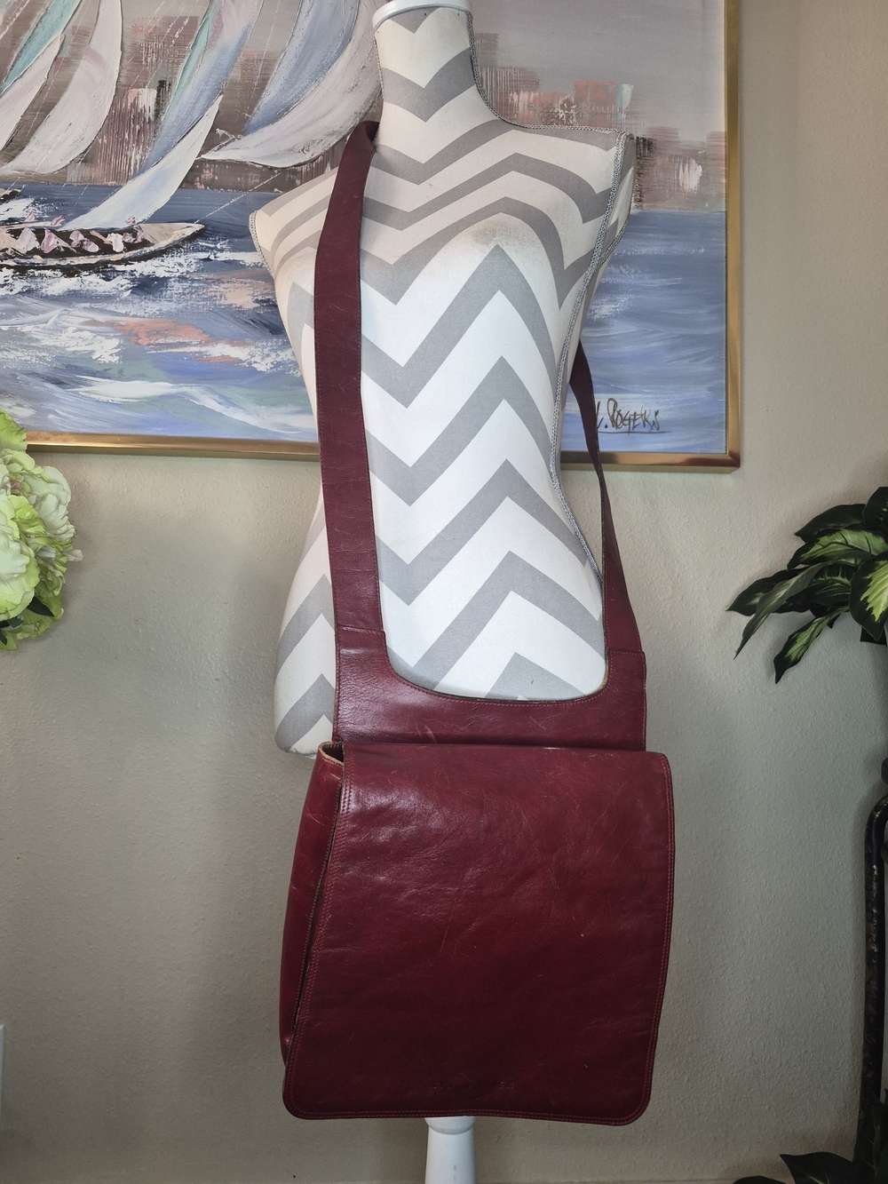 Vintage Stone Ridge Women's Red Leather Adjustable Backpack